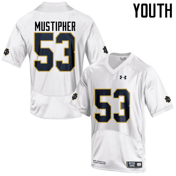 Youth #53 Sam Mustipher Notre Dame Fighting Irish College Football Jerseys-White